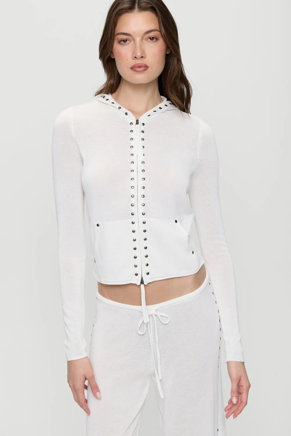 Atlas Zip Up Knit Hoodie - Coconut Cream