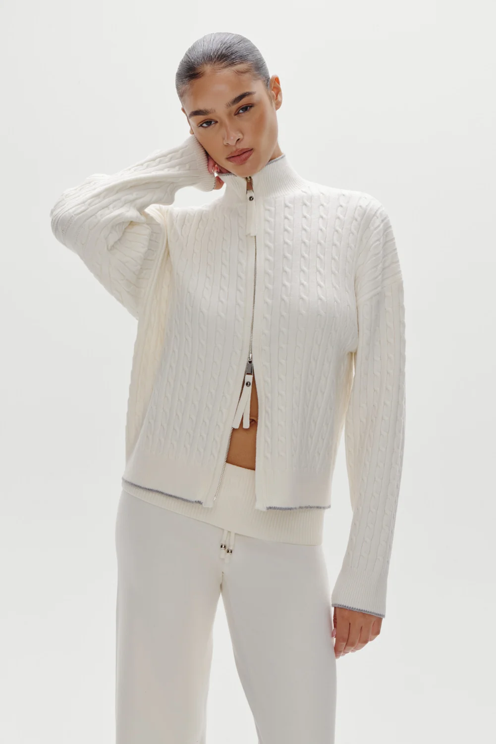 Bea Cloud Knit Zip Up Sweater - Honeymoon
