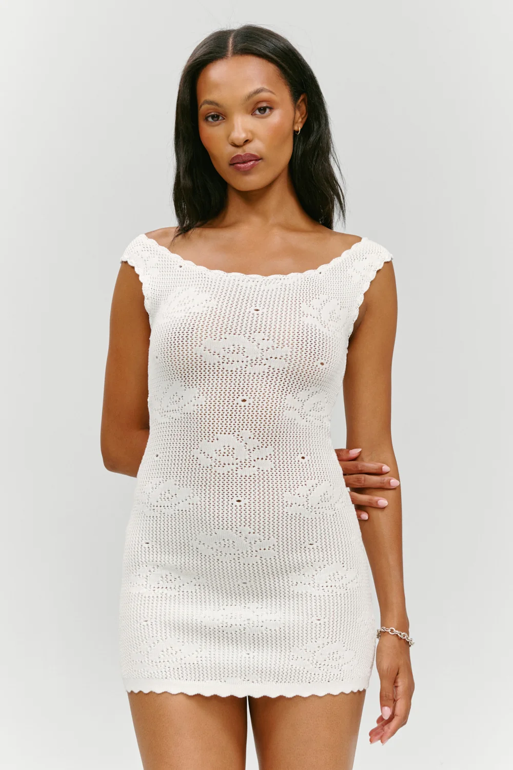 Cameron Crochet Mini Dress - White Rose