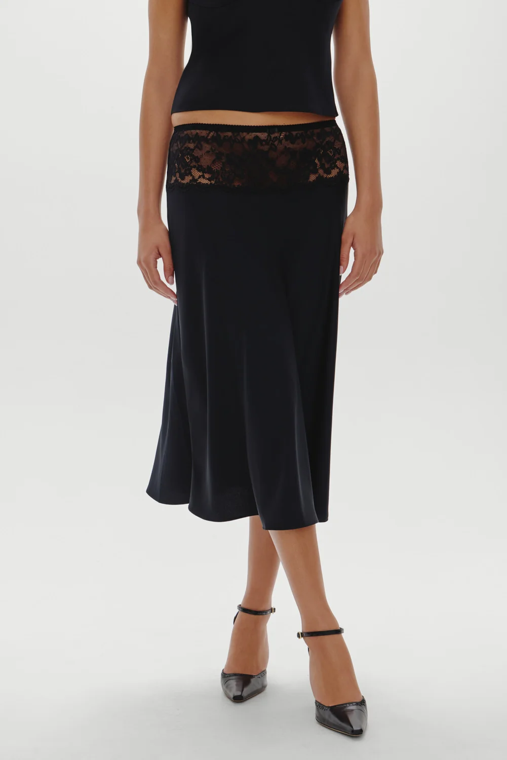 Harper Satin Midi Skirt - Black